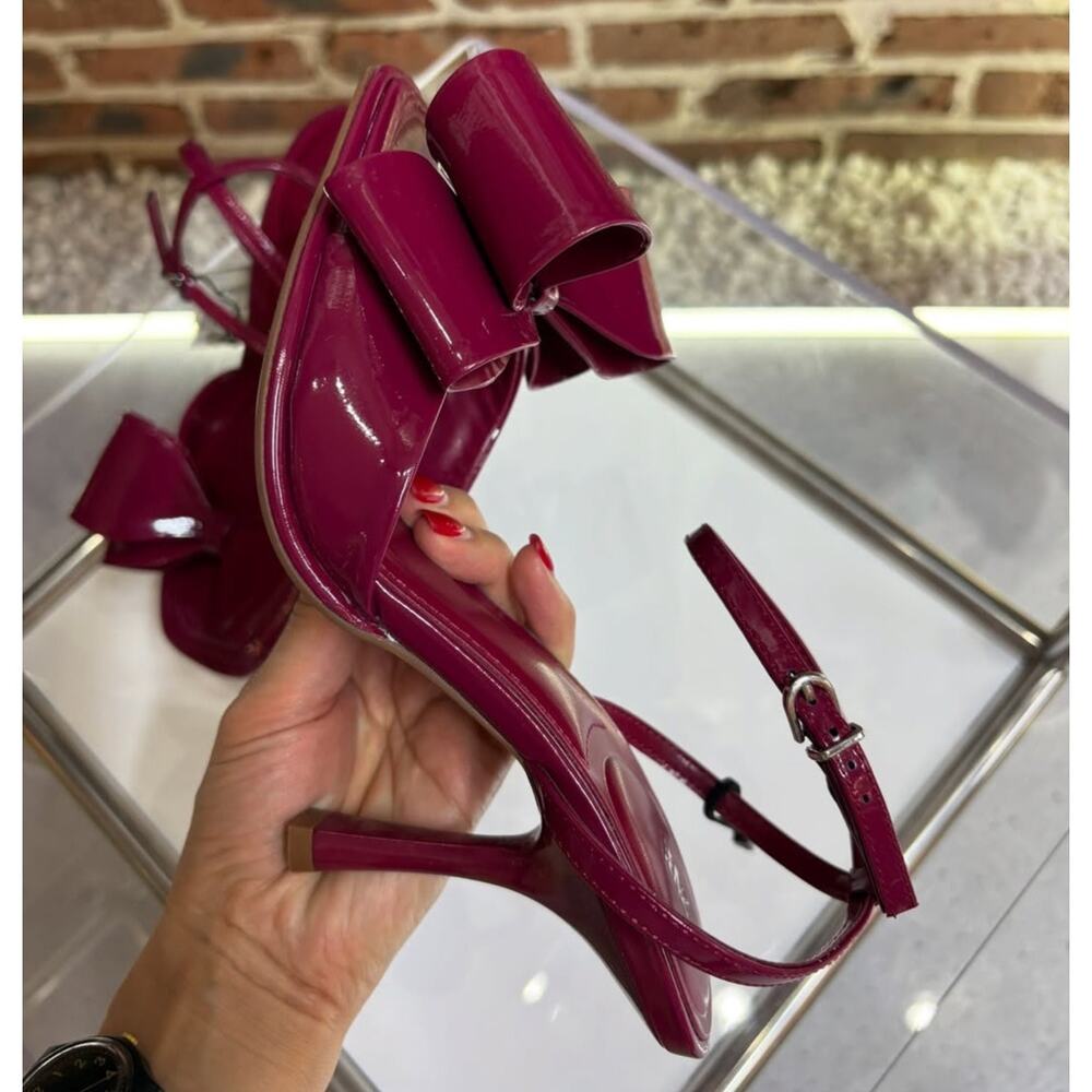 Zara NWT Red Patent Bow Strappy High Heel Sandals Size 8 - Picture 14 of 16